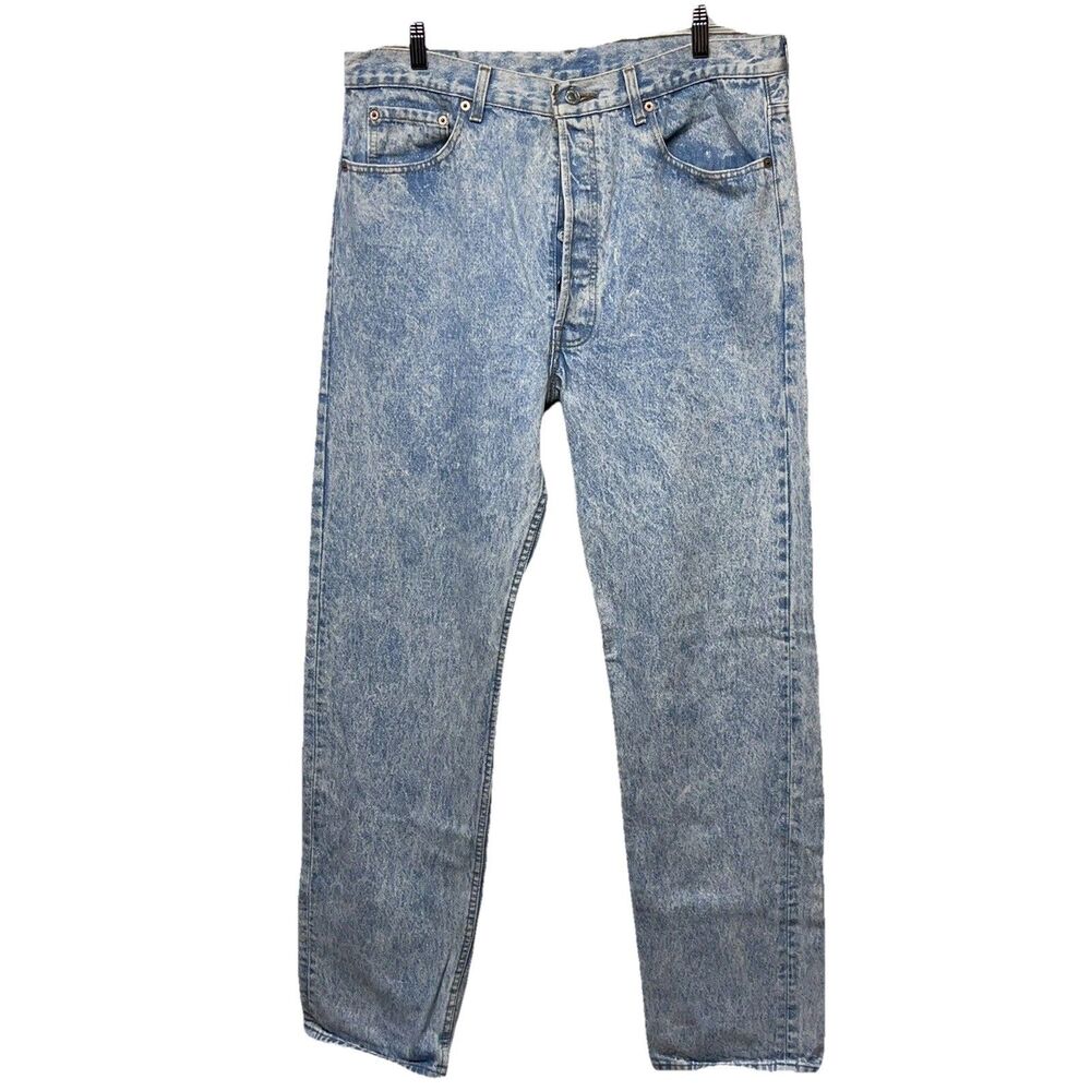 Vintage Levis 501 Acid Wash Blue Distress Button Fly Jeans Made In USA Men 36/32